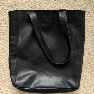 Handmade Black Leather Tote Bag
